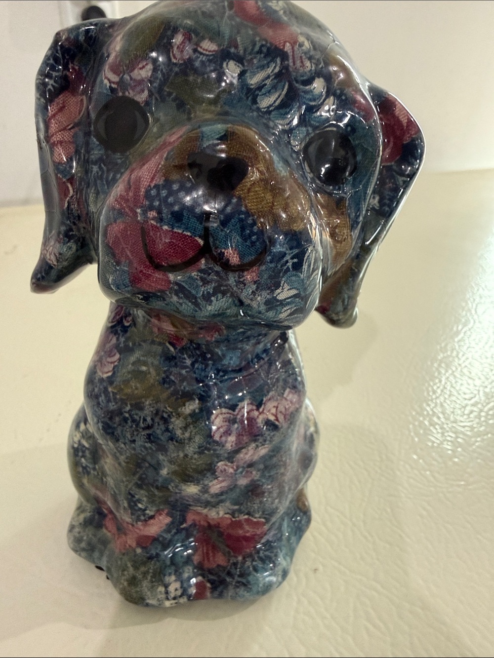 Hand-Made Ceramic Glazed Fabric Decoupage Plaster Puppy Figurine